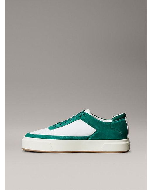 Calvin Klein Signature Sneakers Van Leer En Suède in het Green voor heren