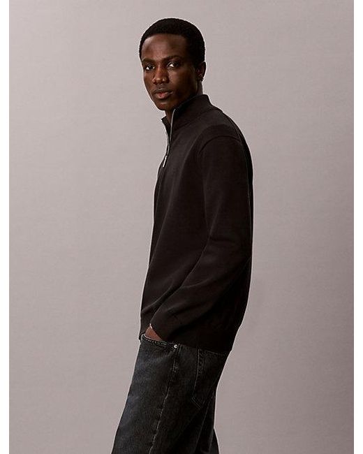 Calvin Klein Gray Premium Cotton Quarter Zip Jumper for men