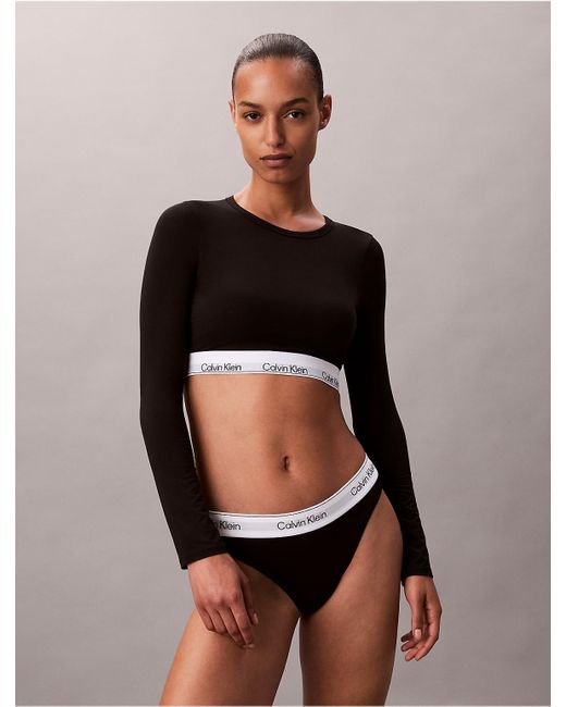 Calvin Klein Black Icon Cotton Modal Lightly Lined Long Sleeve Tee Bralette