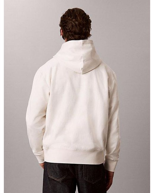 Calvin Klein White Jeans Premium Terry Denim Logo Hoodie for men