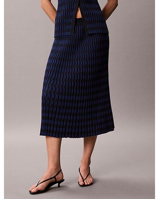Calvin Klein Blue Tech Knit Checkered Rib Skirt