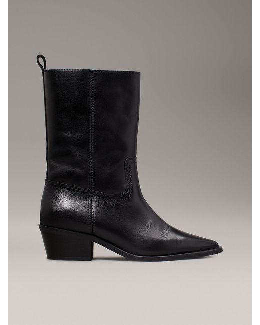 Calvin Klein Black Leather Cowboy Boots