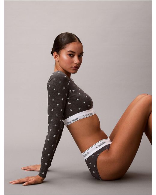 Calvin Klein Gray Icon Cotton Modal Lightly Lined Long Sleeve Tee Bralette
