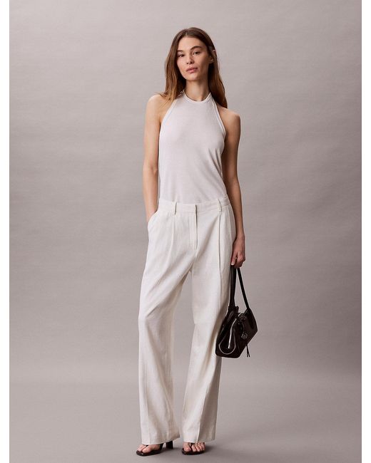 Calvin Klein Natural Linen Blend Wide Leg Trousers