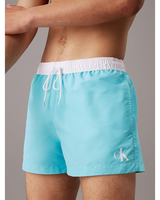Calvin Klein Blue Short Drawstring Swim Shorts - Ck Monogram for men