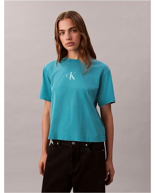 Calvin Klein Blue Calvin Klein Monogram Logo Boxy T-Shirt