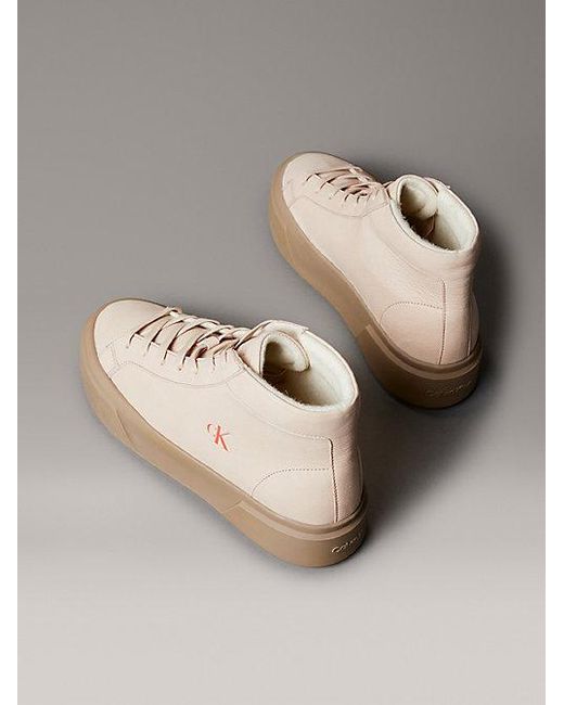 Calvin Klein Natural Leather Warm High-Top Platform Trainers