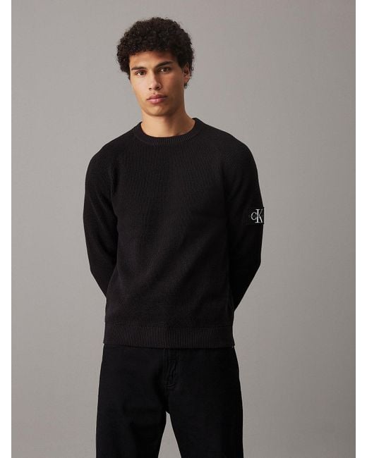 Calvin Klein Black Waffle Cotton Badge Jumper for men