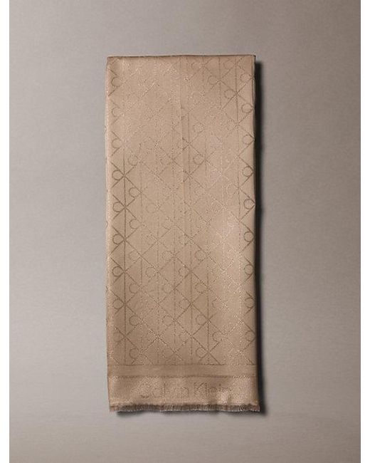 Calvin Klein Natural Allover Emblem Logo Shine Scarf