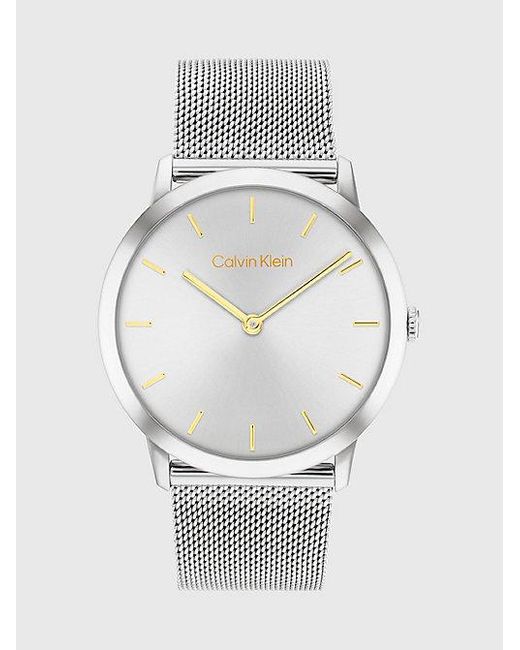 Calvin Klein Gray Minimalistic Dial Mesh Bracelet Watch
