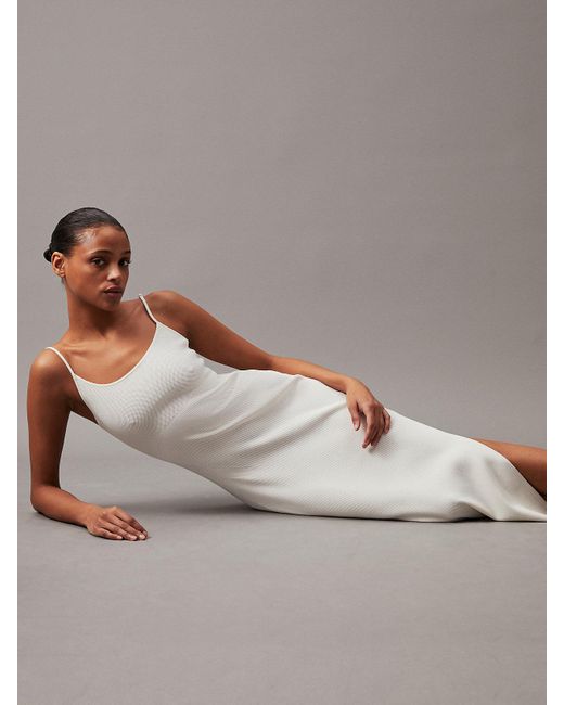Calvin Klein Gray Sculpted Knit Midi Dress