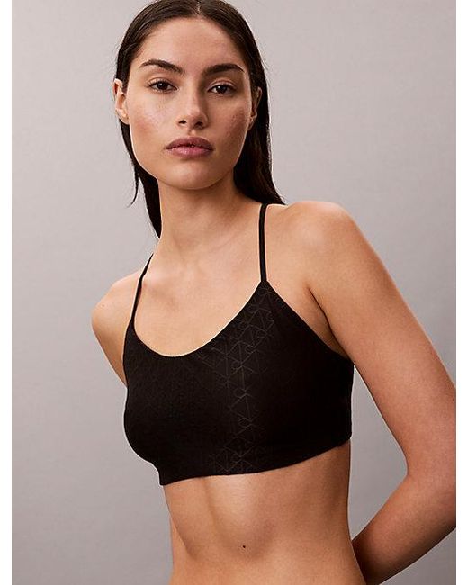 Calvin Klein Black Sport Monogram Logo Mesh Plunge Bra