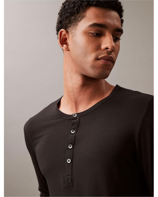 Calvin Klein Black Ultra Soft Modern Lounge Henley T-shirt for men