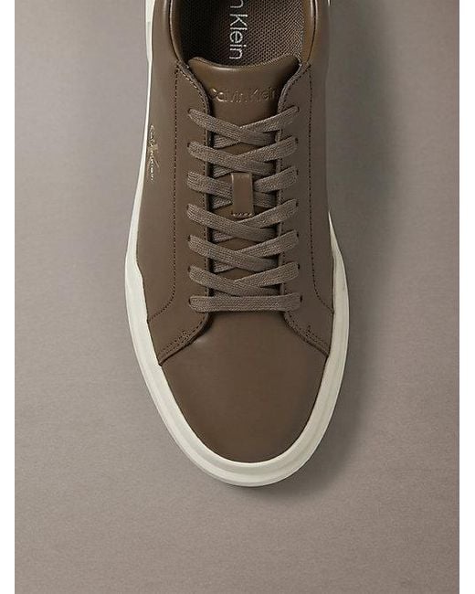 Calvin Klein Brown Leather Durable Traction Chunky Trainers for men