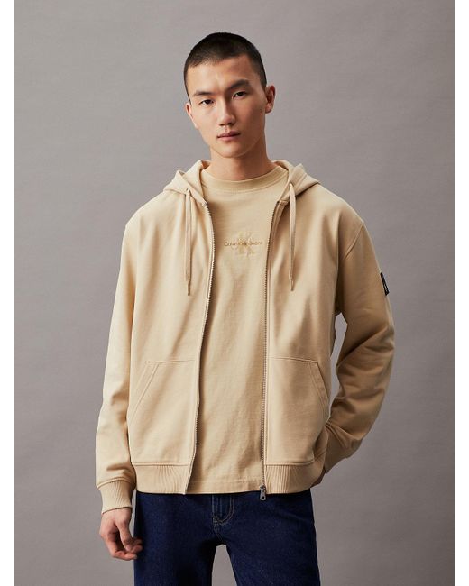 Calvin Klein Natural Relaxed Terry Zip Up Hoodie for men