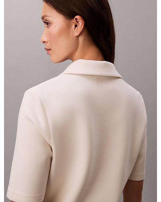 Calvin Klein Natural Short Sleeve Zip Polo Top