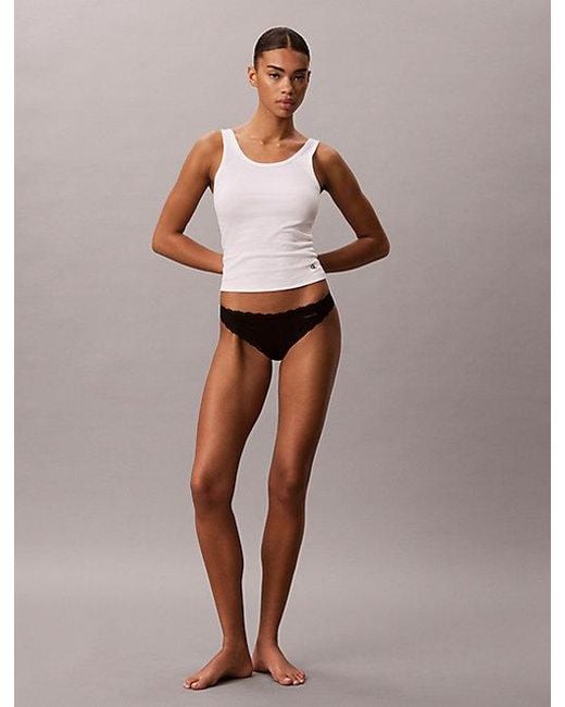 Calvin Klein Gray 2 Pack Thongs Cotton Stretch Lace Trim
