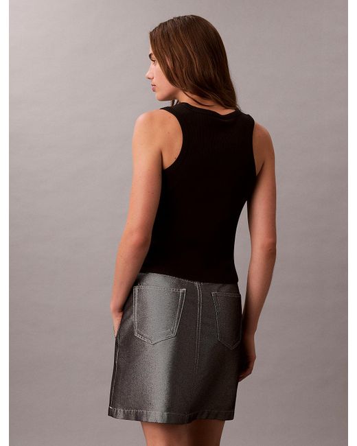 Canotta Di Cotone A Costine Con Stemma di Calvin Klein in Black