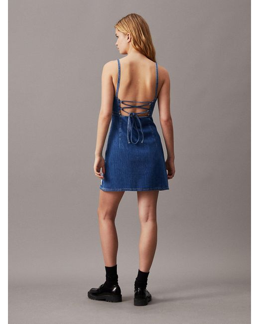 Calvin Klein Blue Tie Back Denim Mini Dress