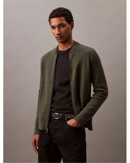Calvin Klein Brown Smooth Cotton Sweater Bomber Jacket for men