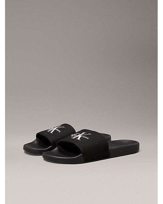 Calvin Klein Slippers Aus Canvas Mit Logo in Gray für Herren