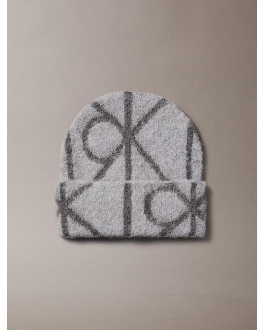Calvin Klein Gray Warm Wool Blend Logo Beanie for men