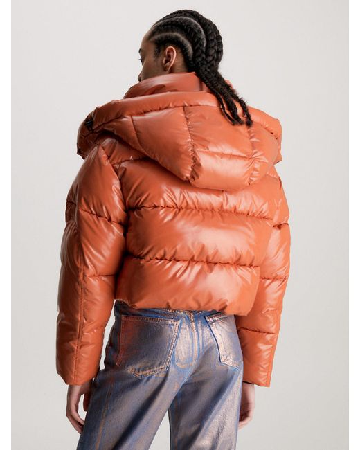 High shine cropped cheap puffer jacket