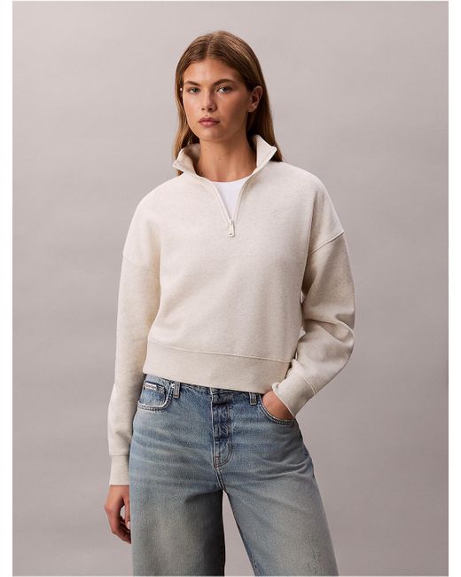Calvin Klein Gray Calvin Klein Archive Logo Fleece Quarter Zip Mock Neck Sweatshirt