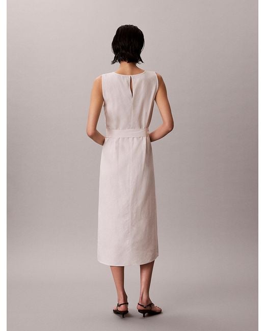 Calvin Klein Pink Linen Blend Sleeveless Midi Dress