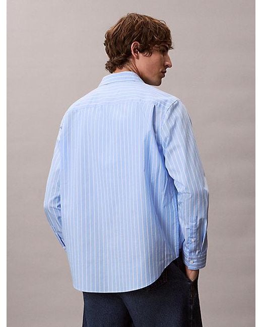 Calvin Klein Blue Cotton Poplin Striped Shirt for men