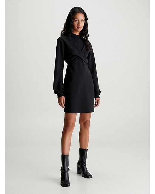 Calvin Klein Black Langärmliges Wickelkleid aus Jersey