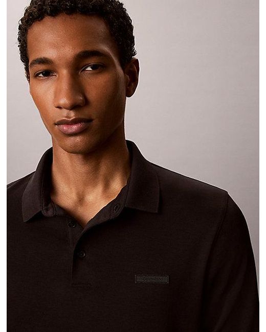 Calvin Klein Black Slim Cotton Long Sleeve Polo Shirt for men