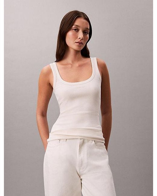 Calvin Klein Natural Slim Ribbed Cotton Tank Top