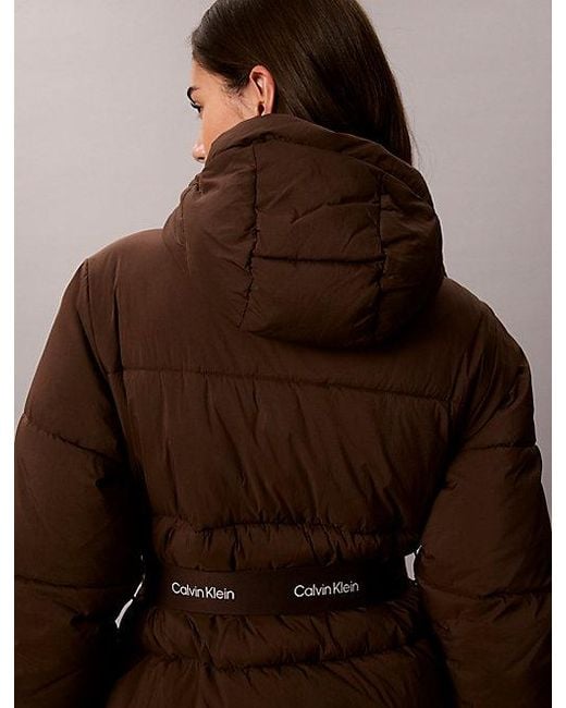 Calvin Klein Brown Jeans Logo Belt Hooded Puffer Jacket