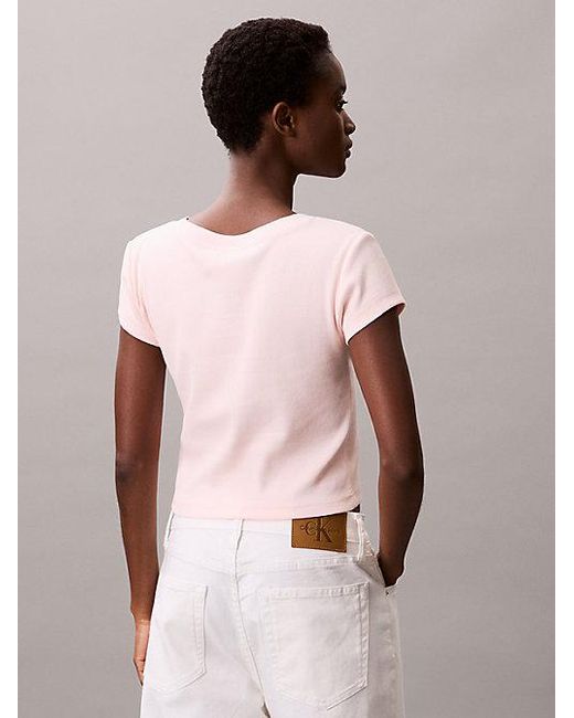 Calvin Klein Pink Slim Ribbed Cotton V-Neck T-Shirt