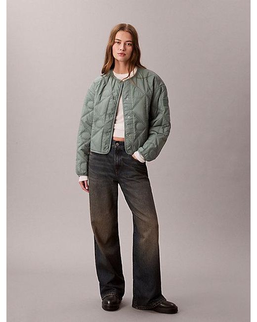 Calvin Klein Gray Jeans Allover Emblem Logo Quilted Liner Jacket