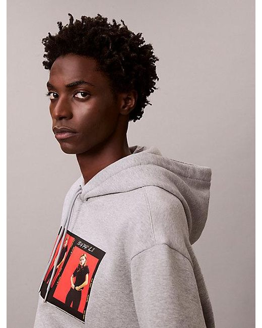 Calvin Klein White Kate Moss Fleece Graphic Relaxed Hoodie for men