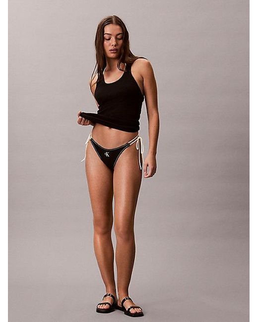 Calvin Klein Black Tie Side Bikini Bottoms Ck Monogram