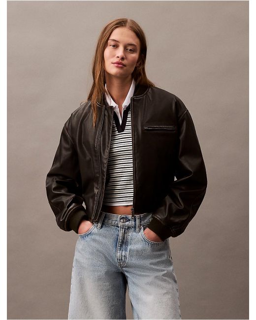 Calvin Klein Brown Calvin Klein Faux Leather Bomber Jacket