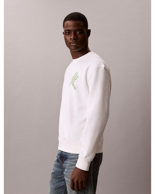 Calvin Klein White Graphic Logo Sweatshirt for men