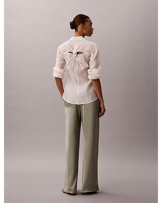 Calvin Klein Natural Hammered Satin Textured Trousers