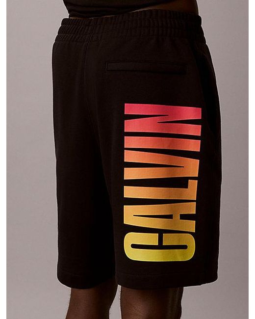 Calvin Klein Black Jeans Cotton Terry Jogger Shorts Pride for men