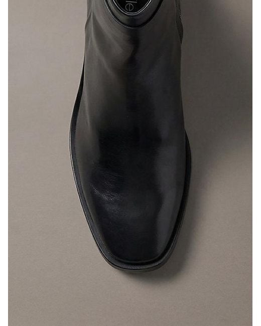 Calvin Klein Black Leather Block Heel Ankle Boots