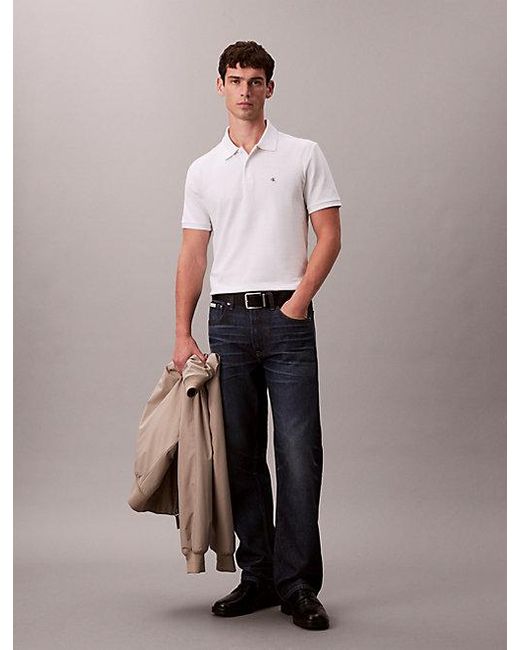 Calvin Klein White Jeans Cotton Piqué Monogram Polo Shirt for men