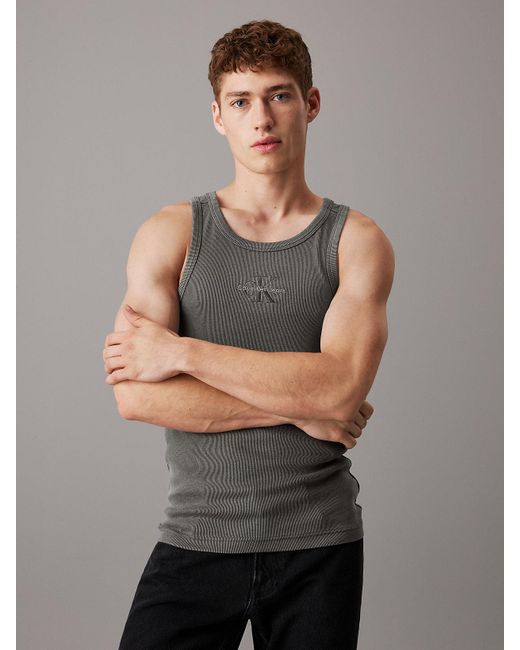 Calvin Klein Gray Slim Ribbed Monogram Tank Top for men