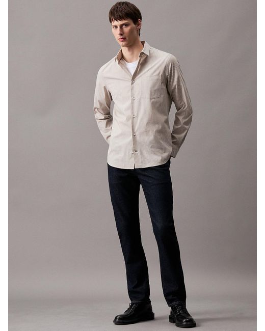 Calvin Klein Gray Poplin Stretch Striped Shirt for men