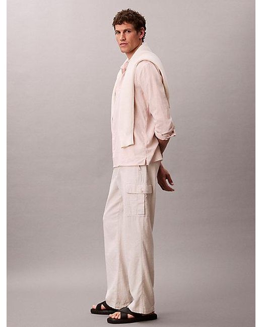Calvin Klein Pink Solid Linen Blend Classic Shirt for men