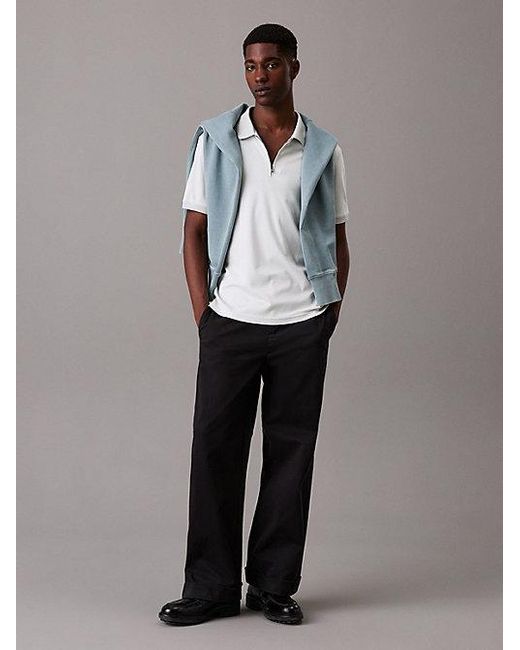 Calvin Klein White Welt Zip Polo Shirt for men