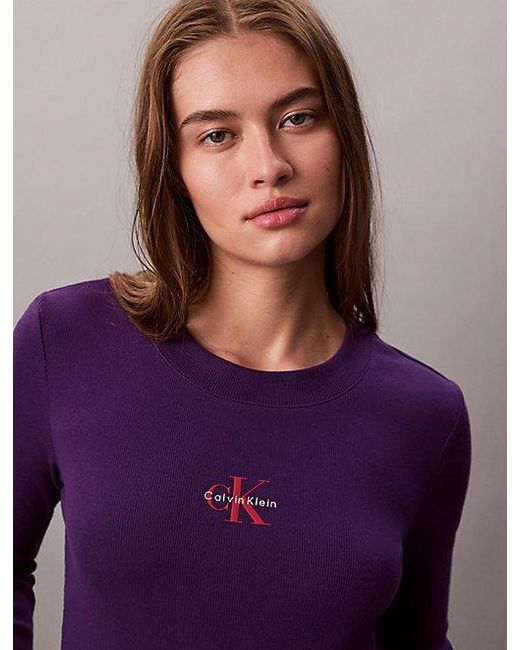 Calvin Klein Purple Jeans Monologo Long Sleeve Rib Baby Tee
