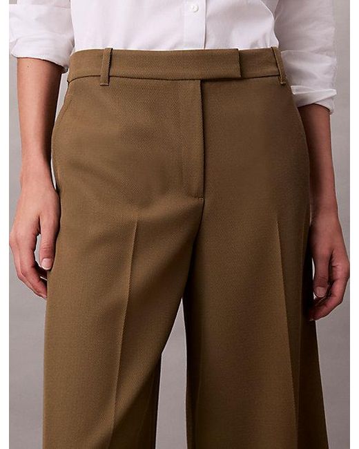 Calvin Klein Wollen Gabardine-Broek Met Wijde Pijpen in het Brown